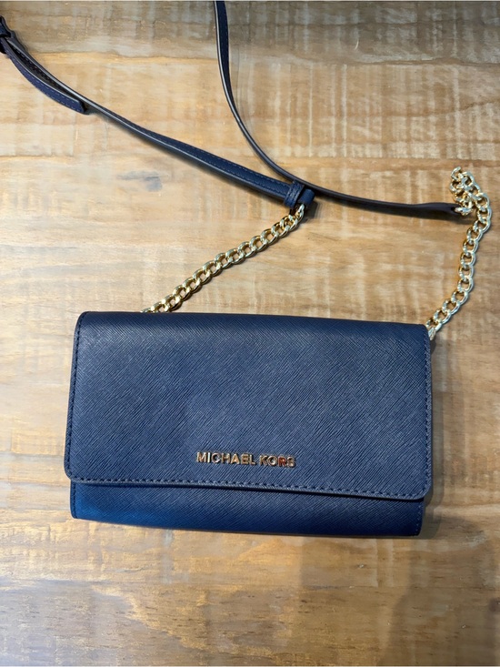 Michael Kors Handbags - Michael Kors Navy Chain Wallet Crossbody Gold Hardware